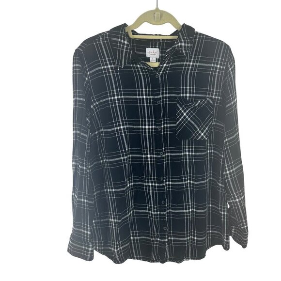 Isabel Maternity Black White Plaid Button-Up Long Sleeve Top Women’s Large - Picture 2 of 7